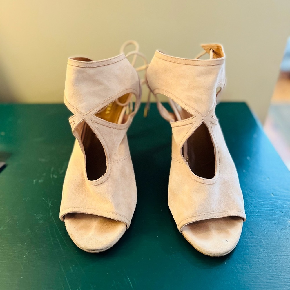 Aquazurra beige suede cutout heeled sandals size 8